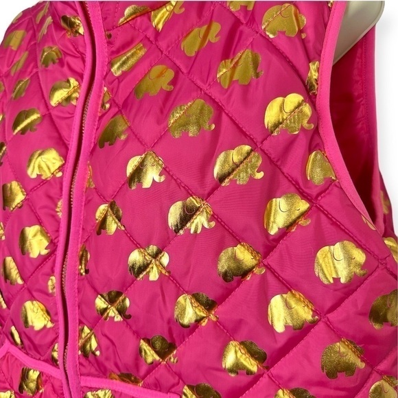 Simply Southern Pink Sleeveless Gold Elephant‎ Print Puffer Jacket Women's XL - Picture 3 of 7